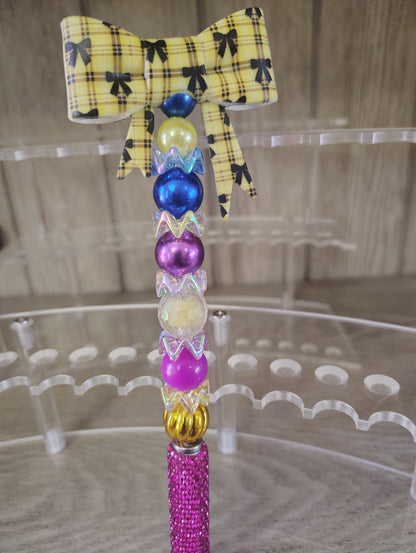 Yellow Plaid Bow Beaded Stylis