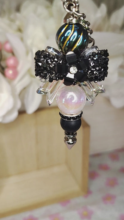 Midnight Black Sparkle Bow Keychain