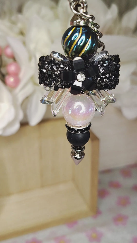 Midnight Black Sparkle Bow Keychain