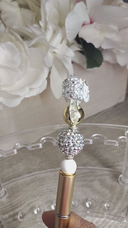 Elegant Bow Crystal Beaded Pen | Gold & Silver Luxe Writing Pen