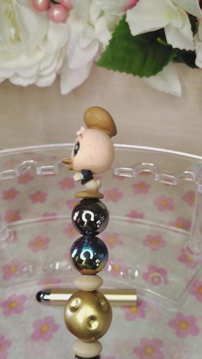 ✨ Dapper Duck Charm Beaded Pen – Gold & Midnight Shimmer ✨