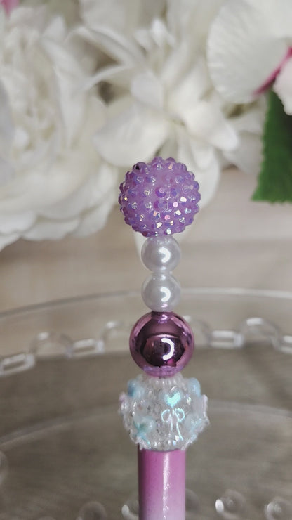 Pastel Sparkle Beaded Pen | Pink & Purple Ombre Writing Pen