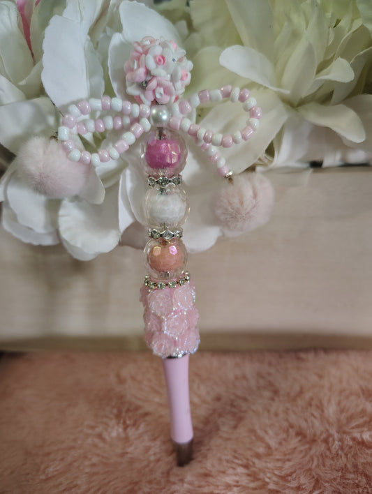 Pink Bow Handmade Beaded Pen
