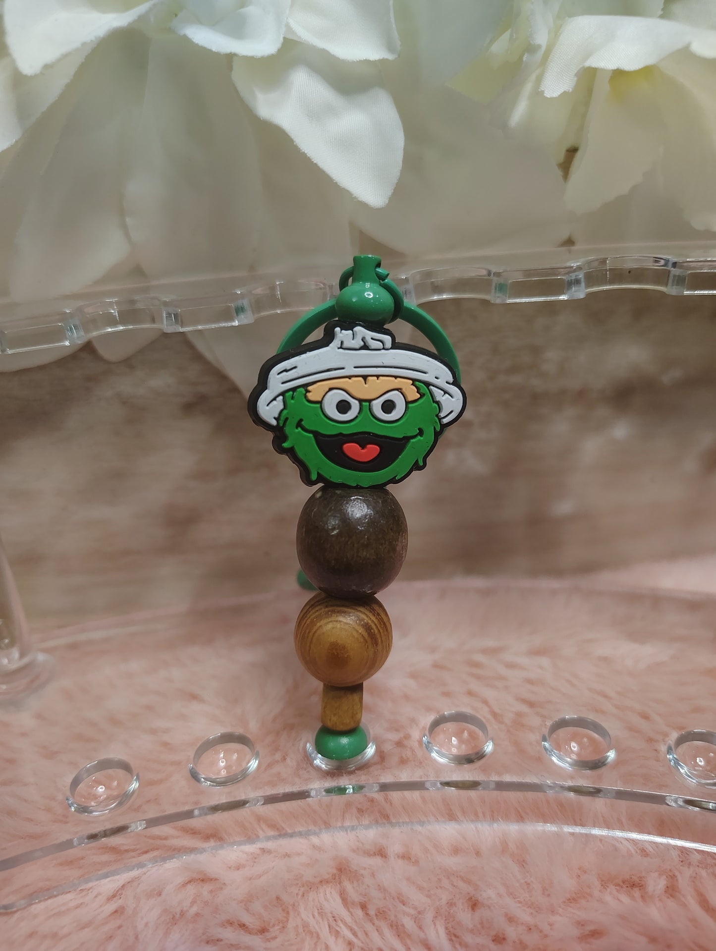Oscar the Grouch Inspired Beaded Keychain