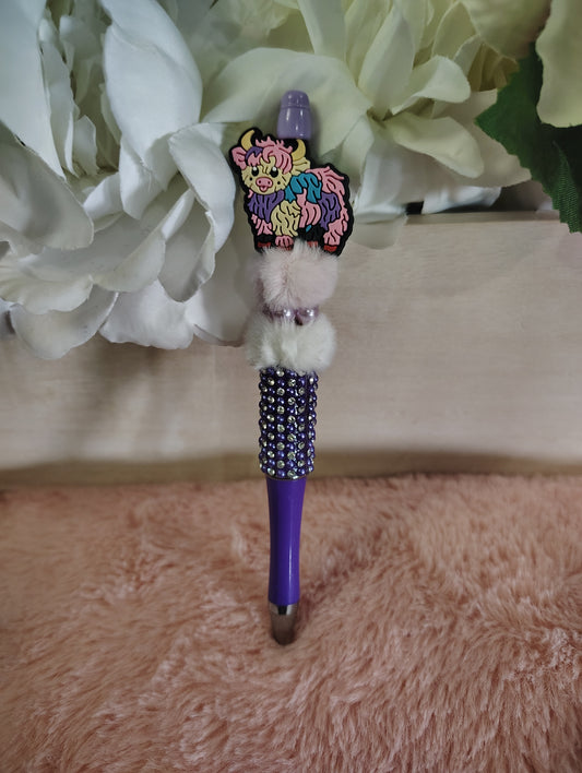 Highland Cow Handmade Pom Pom Pen