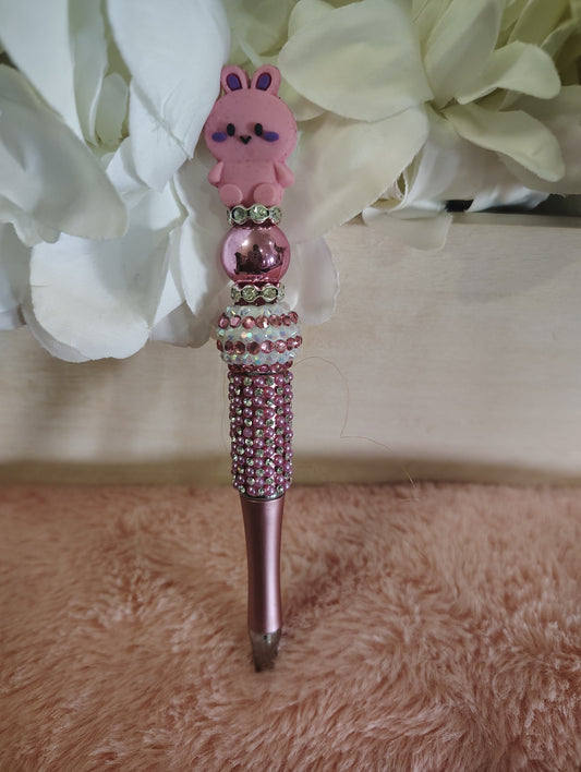 Pink Bunny Handmade Beaded Pen